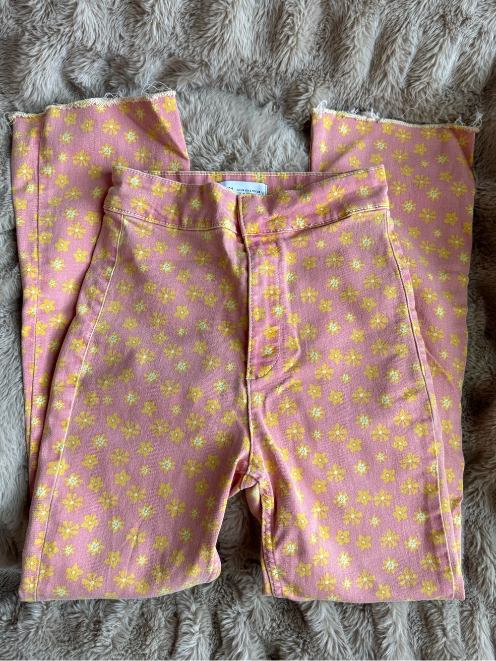 Zara High Waisted Floral Bell Bottom/ Bootcut Jeans